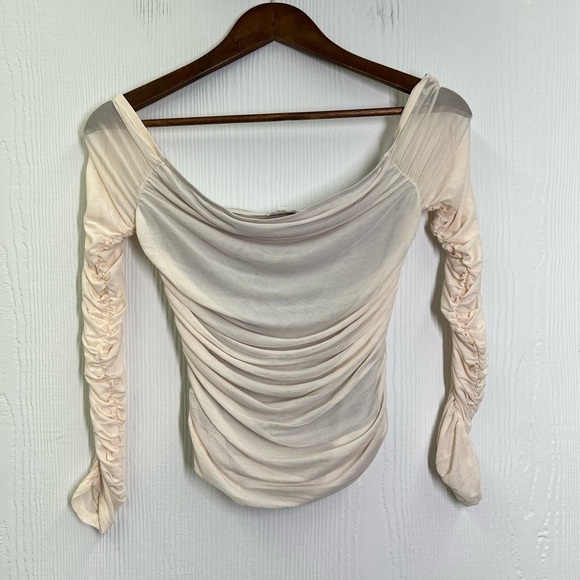Free People - As Is Cream Ivory Gathered Off Shoulder Long Sleeve Blouse Small - Picture 8 of 11